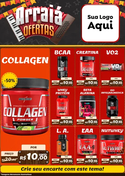Modelo de Encarte para Encarte A4 Vertical com o tema Arraiá de Ofertas - Junina para Suplementos alimentares