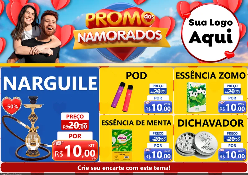 Modelo de Encarte para Encarte A4 Horizontal com o tema Promo dos Namorados para Tabacaria