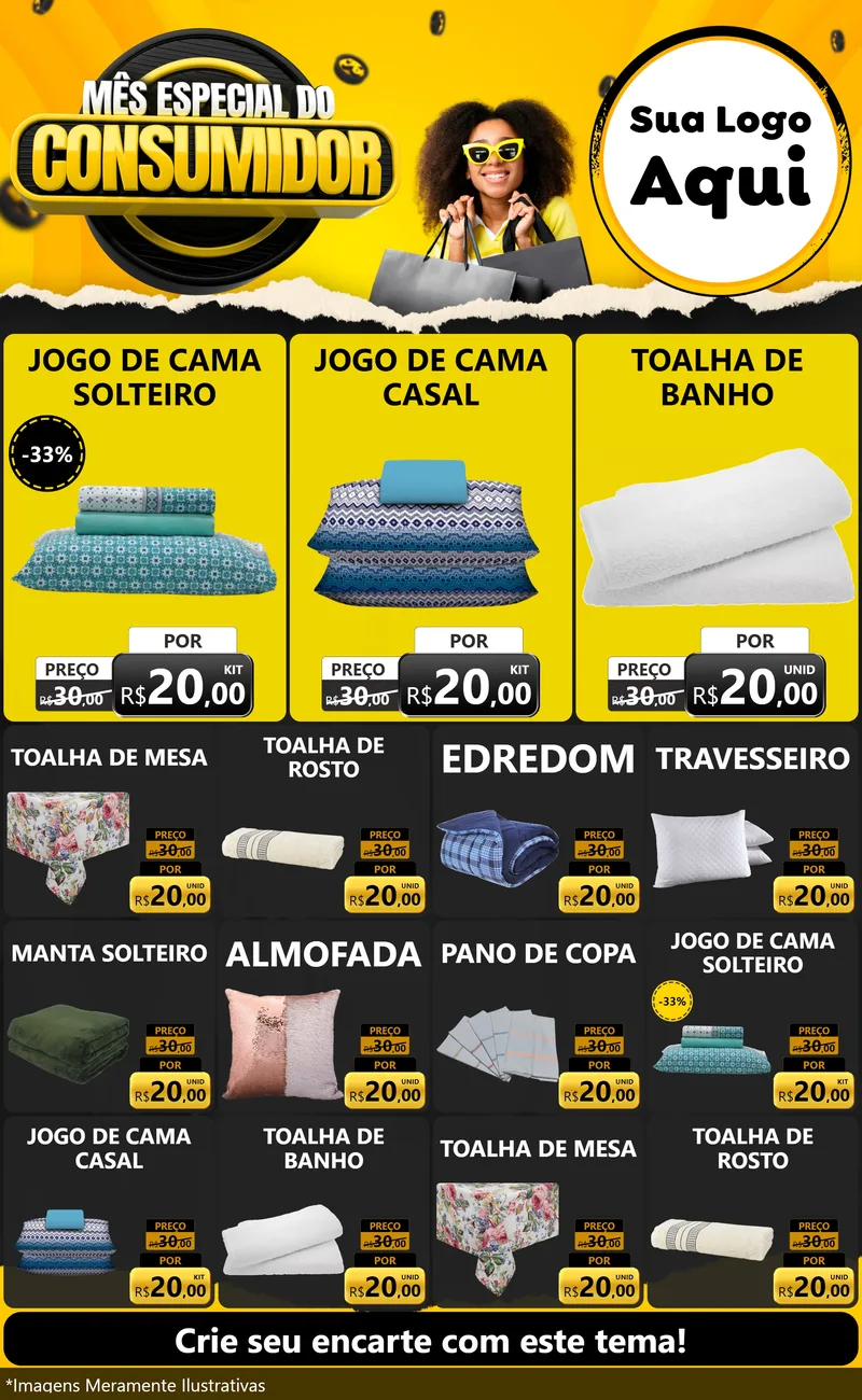 Modelo de Encarte para Encarte Grande com o tema Mês Especial do Consumidor para Cama, Mesa e Banho