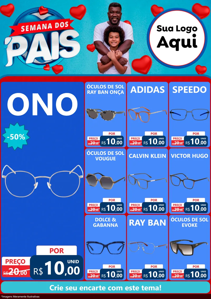 Modelo de Encarte para Encarte A4 Vertical com o tema Semana Dos Pais para Óticas