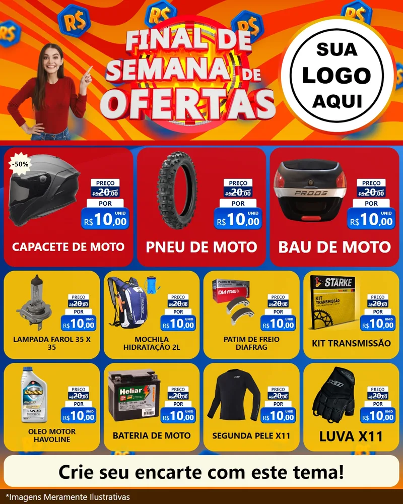 Modelo de Rede Social para Feed Instagram com o tema Final de Semana de Ofertas para Moto peças