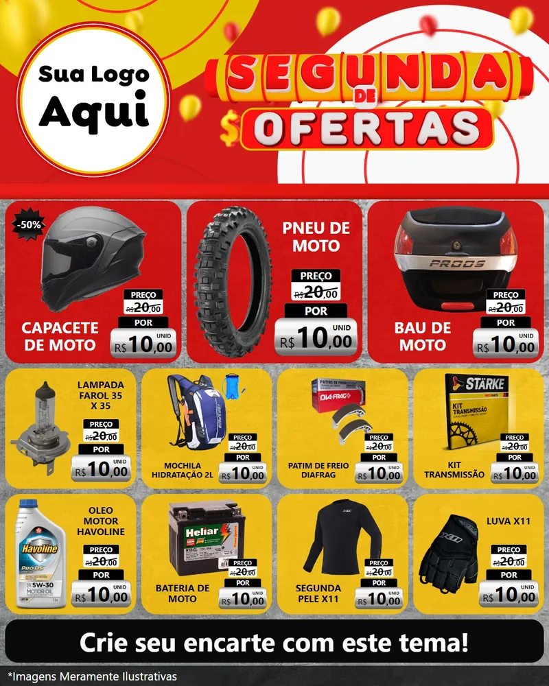 Modelo de Rede Social para Feed Instagram com o tema Segunda de Ofertas para Moto peças