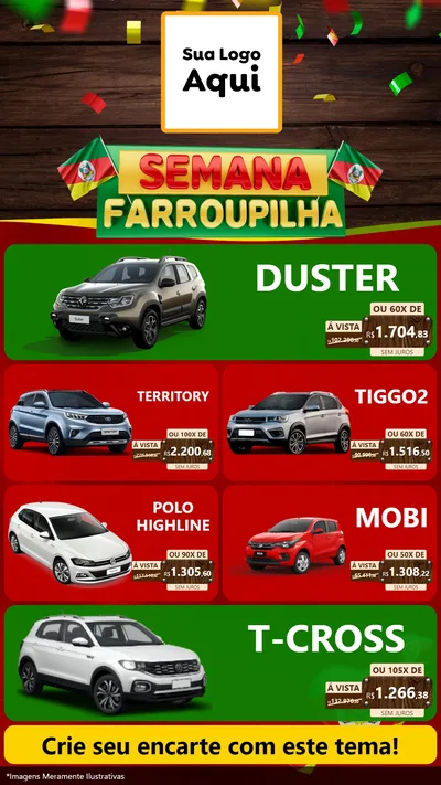 Modelo de TV para TV Vertical com o tema Semana Farroupilha para Concessionaria de Carros