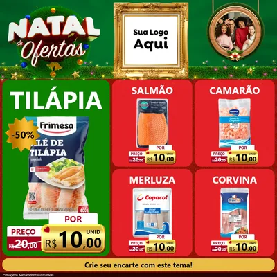 Modelo de Rede Social para Feed Facebook com o tema Natal de Ofertas para Peixaria