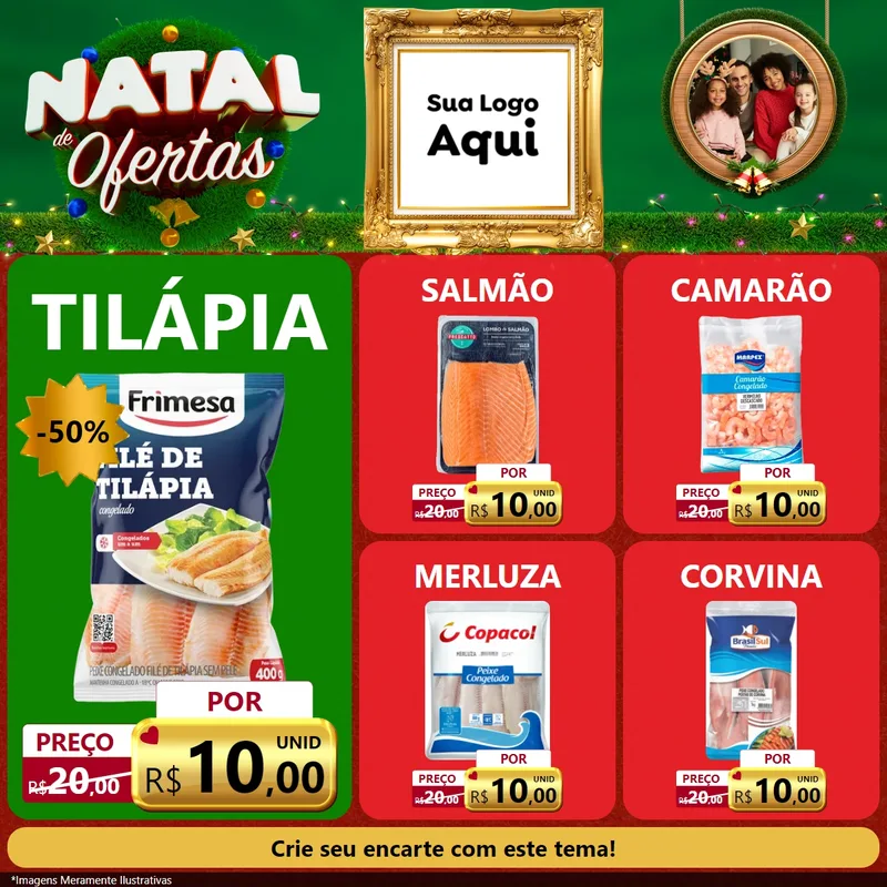 Modelo de Rede Social para Feed Facebook com o tema Natal de Ofertas para Peixaria