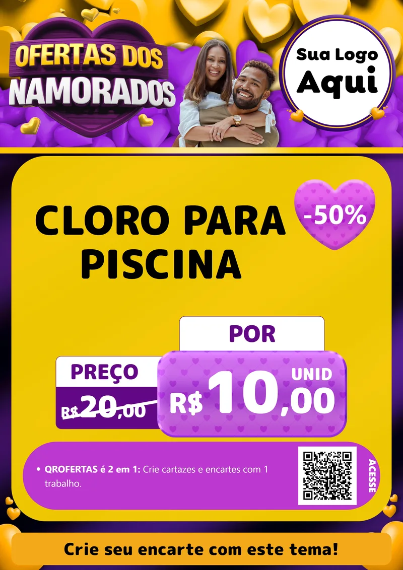 Modelo de Cartaz para Cartaz A4 Vertical com o tema Oferta Dos Namorados para Produtos para Piscina