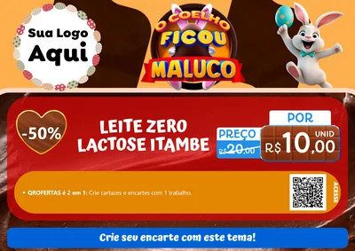 Modelo de Cartaz para Cartaz A4 Horizontal com o tema O Coelho Ficou Maluco - Páscoa para Frios e Laticínios