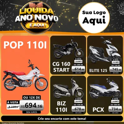 Modelo de Rede Social para Feed Facebook com o tema Liquida Ano Novo É Aqui! para Concessionaria de Motos