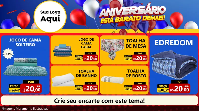 Modelo de TV para TV Horizontal com o tema Aniversário para Cama, Mesa e Banho