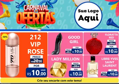 Modelo de Encarte para Encarte A4 Horizontal com o tema Carnaval de Ofertas para Perfumes