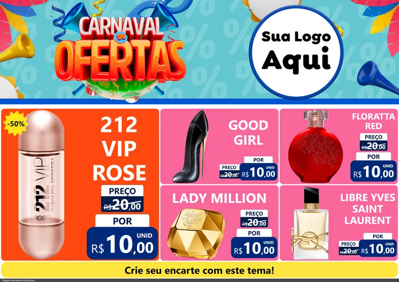 Modelo de Encarte para Encarte A4 Horizontal com o tema Carnaval de Ofertas para Perfumes