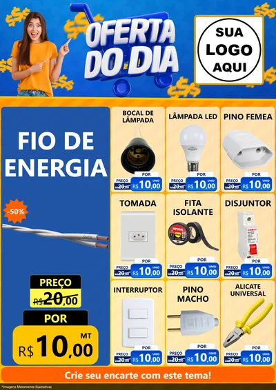 Modelo de Encarte para Encarte A4 Vertical com o tema Oferta do Dia para Materiais Elétricos