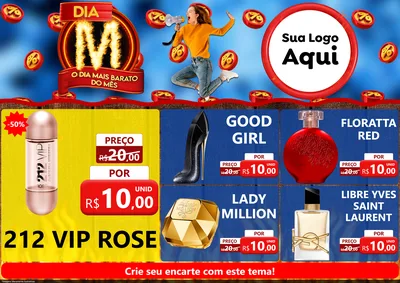 Modelo de Encarte para Encarte A4 Horizontal com o tema Dia M - O Dia Mais Barato Do Mês para Perfumes