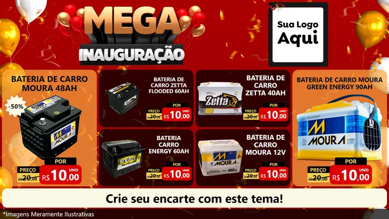 Modelo de TV para TV Horizontal com o tema Mega Inauguração para Baterias Elétricas