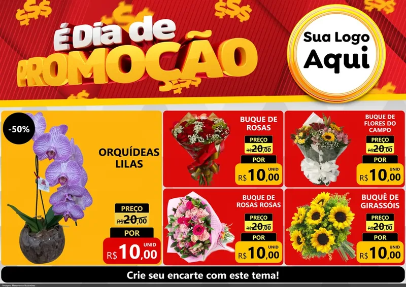 Modelo de Encarte para Encarte A4 Horizontal com o tema É Dia De Promoção para Floricultura e jardim
