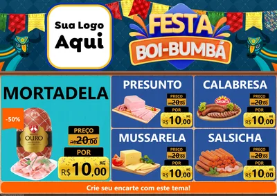 Modelo de Encarte para Encarte A4 Horizontal com o tema Festa Boi Bumbá para Frios e Laticínios