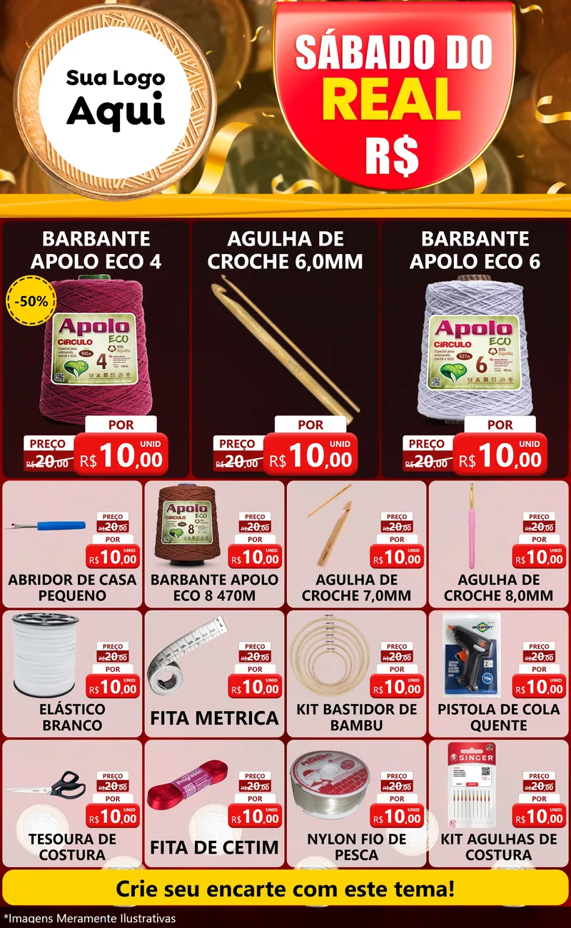 Modelo de Encarte para Encarte Grande com o tema Sábado do Real para Armarinho e Aviamentos