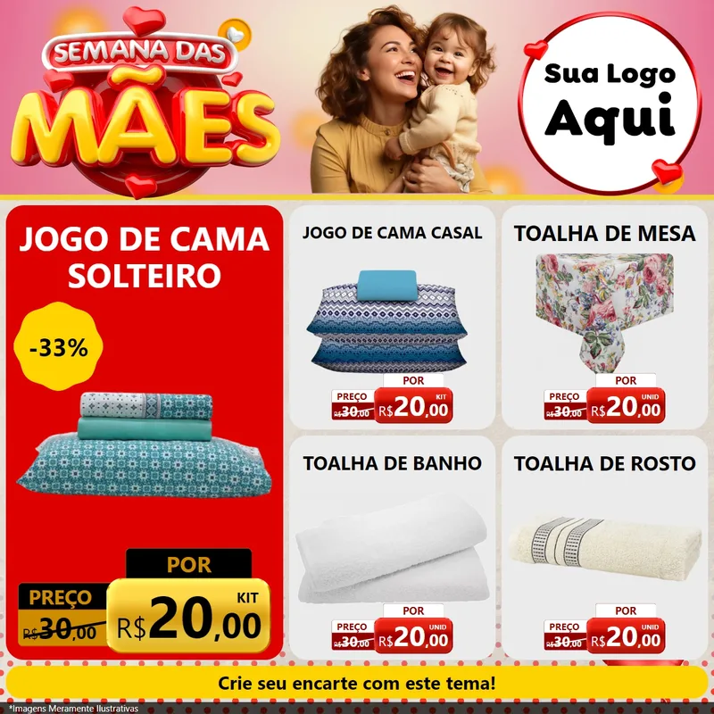 Modelo de Rede Social para Feed Facebook com o tema Semana das Mães para Cama, Mesa e Banho