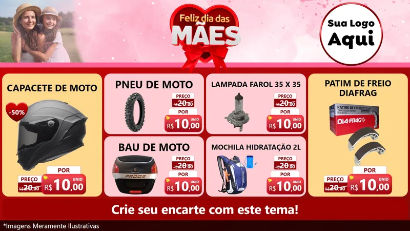 Modelo de TV para TV Horizontal com o tema Feliz Dia Das Mães para Moto peças