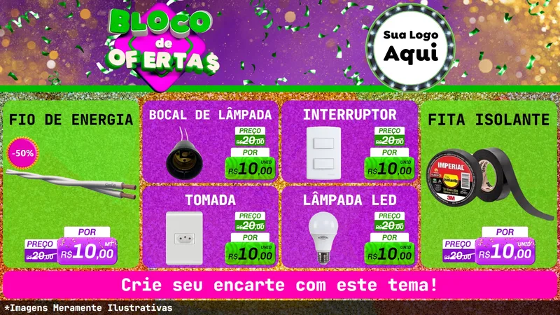 Modelo de TV para TV Horizontal com o tema Bloco de Ofertas para Materiais Elétricos
