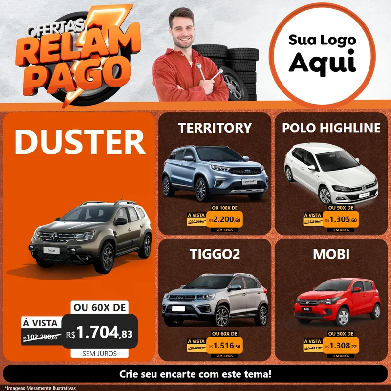 Modelo de Rede Social para Feed Facebook com o tema Ofertas Relâmpago - Moto / Auto para Concessionaria de Carros