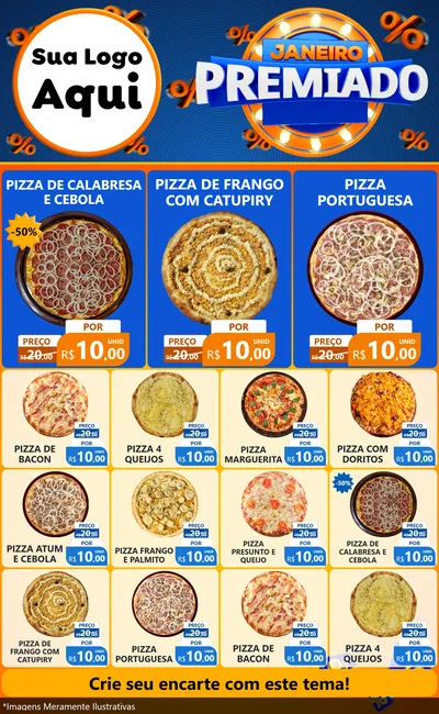 Modelo de Encarte para Encarte Grande com o tema Janeiro Premiado para Pizzaria