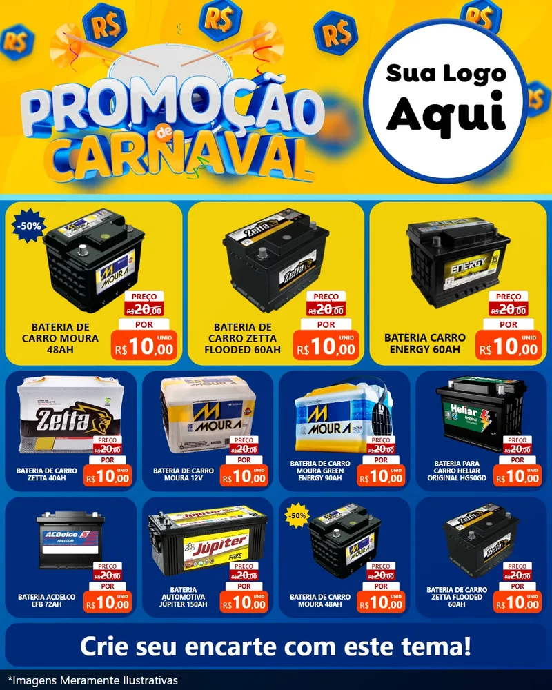 Modelo de Rede Social para Feed Instagram com o tema Promoção de Carnaval para Baterias Elétricas