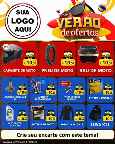 Modelo de Rede Social para Feed Instagram com o tema Super Verão de Ofertas para Moto peças