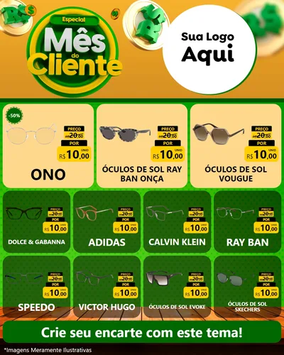 Modelo de Rede Social para Feed Instagram com o tema Especial Mês do Cliente para Óticas