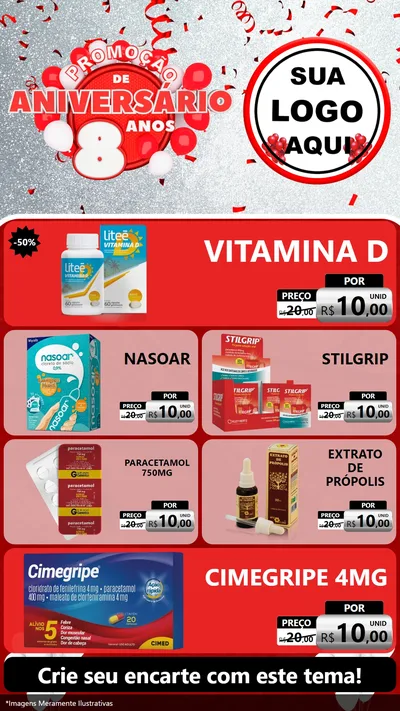 Modelo de TV para TV Vertical com o tema Promoção de Aniversário - 8 Anos para Farmácia
