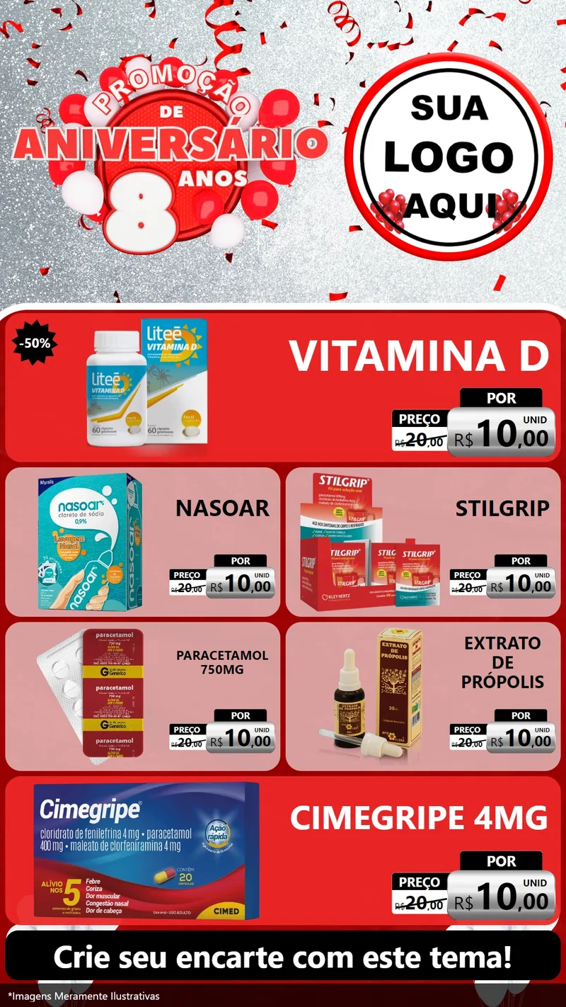 Modelo de TV para TV Vertical com o tema Promoção de Aniversário - 8 Anos para Farmácia