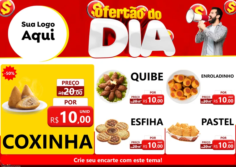 Modelo de Encarte para Encarte A4 Horizontal com o tema Ofertão do dia para Salgadaria