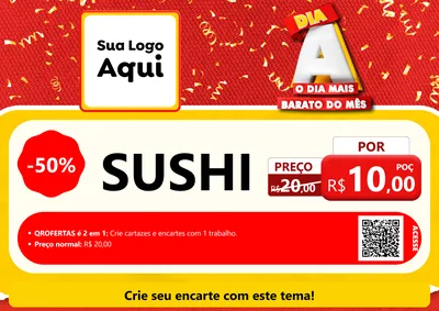 Modelo de Cartaz para Cartaz A4 Horizontal com o tema Dia A o Dia Mais Barato do Mês para Comida japonesa