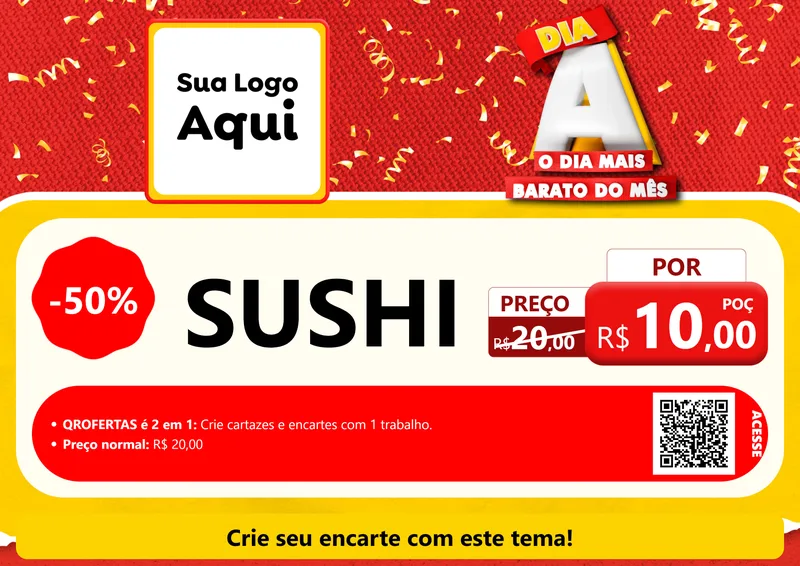 Modelo de Cartaz para Cartaz A4 Horizontal com o tema Dia A o Dia Mais Barato do Mês para Comida japonesa