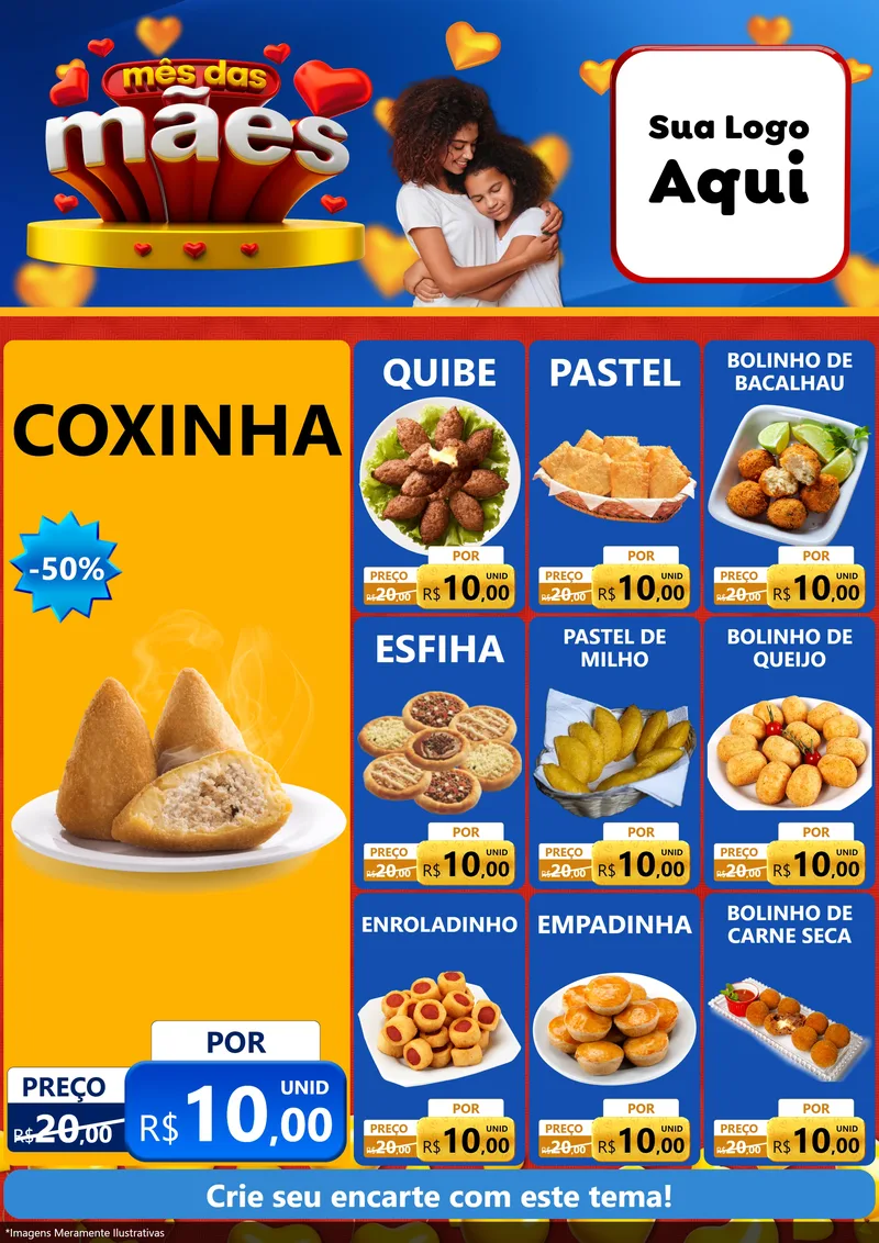 Modelo de Encarte para Encarte A4 Vertical com o tema Mês das Mães para Salgadaria