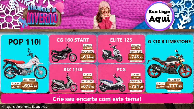 Modelo de TV para TV Horizontal com o tema Descontos de Inverno para Concessionaria de Motos