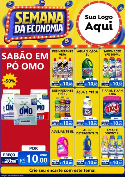 Modelo de Encarte para Encarte A4 Vertical com o tema Semana da Economia para Produtos de Limpeza