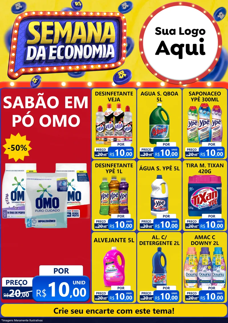 Modelo de Encarte para Encarte A4 Vertical com o tema Semana da Economia para Produtos de Limpeza