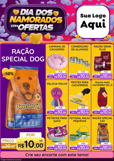 Modelo de Encarte para Encarte A4 Vertical com o tema Dia Dos Namorados Com Ofertas para Pet Shop