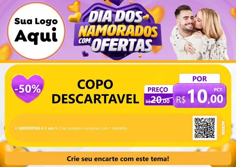 Modelo de Cartaz para Cartaz A4 Horizontal com o tema Dia Dos Namorados Com Ofertas para Embalagens