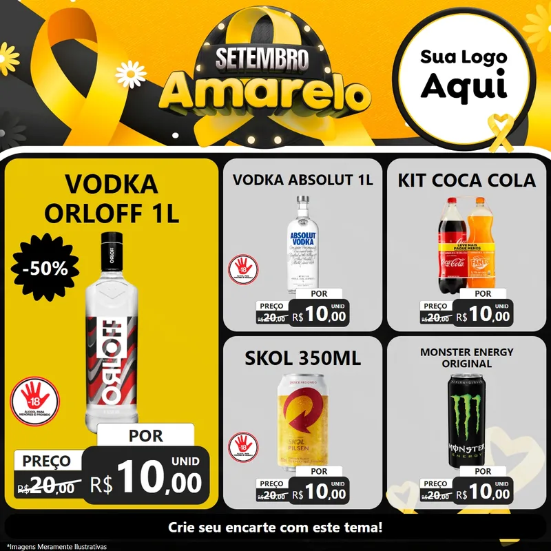 Modelo de Rede Social para Feed Facebook com o tema Setembro Amarelo para Distribuidora de bebidas