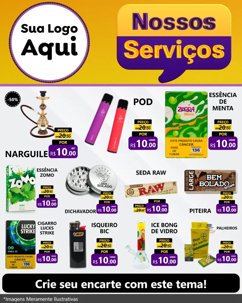 Modelo de Rede Social para Feed Instagram com o tema Nossos Serviços para Tabacaria