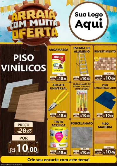 Modelo de Encarte para Encarte A4 Vertical com o tema Ofertas de São João - Junina para Material para Construção