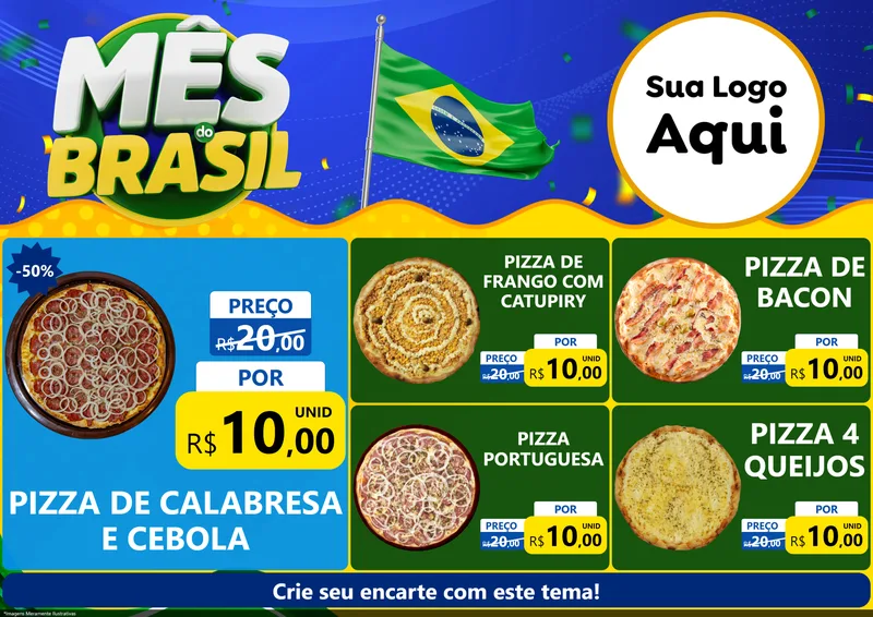 Modelo de Encarte para Encarte A4 Horizontal com o tema Mês do Brasil para Pizzaria