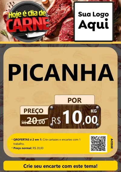 Modelo de Cartaz para Cartaz A4 Vertical com o tema Hoje É Dia de Carne para Açougue