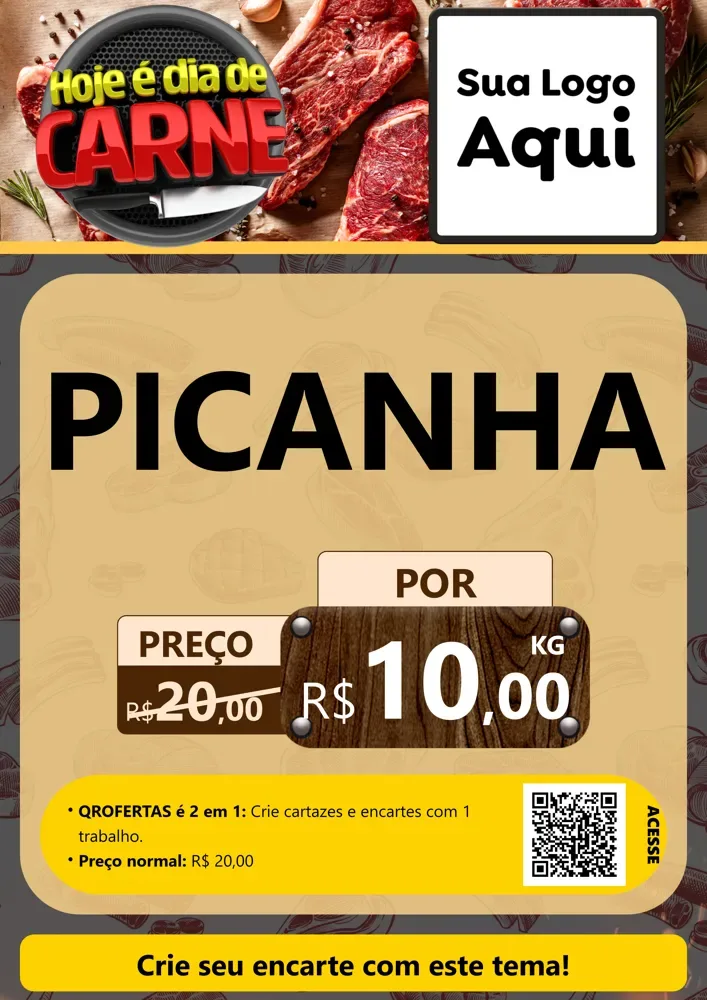 Modelo de Cartaz para Cartaz A4 Vertical com o tema Hoje É Dia de Carne para Açougue