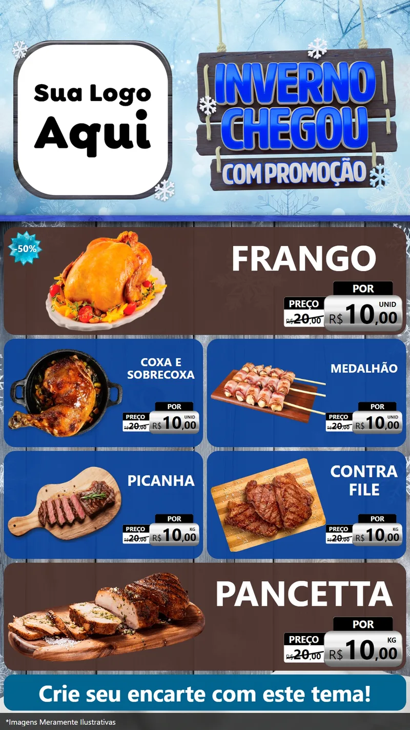 Modelo de TV para TV Vertical com o tema Inverno Chegou Com Promoção para Assados