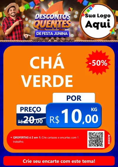 Modelo de Cartaz para Cartaz A4 Vertical com o tema Descontos Quentes de Festa Junina para Produtos Naturais