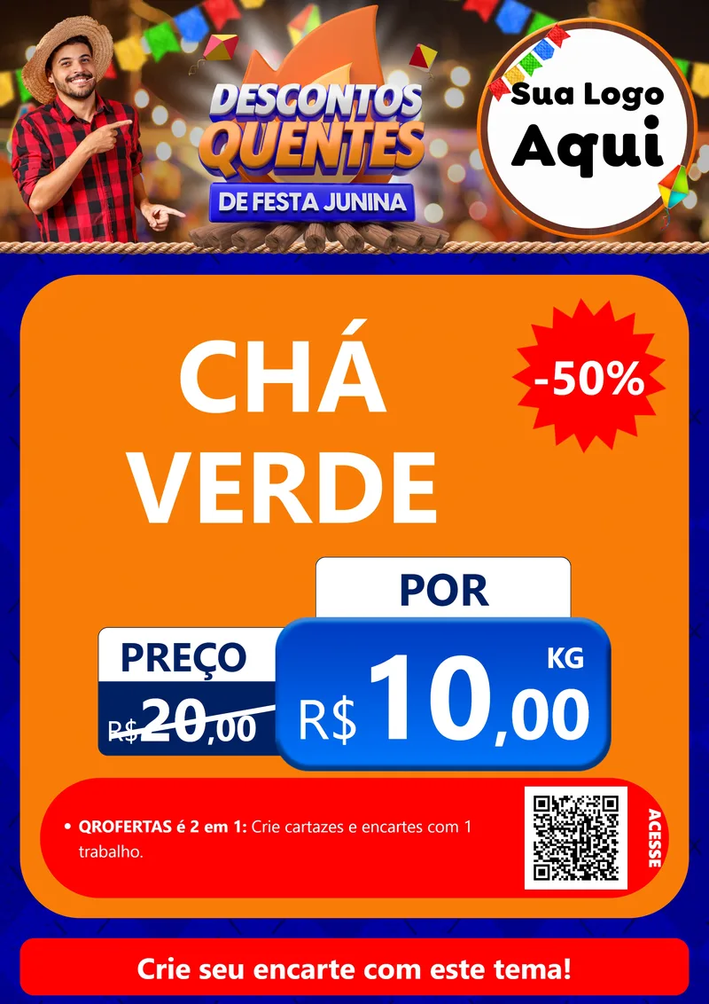Modelo de Cartaz para Cartaz A4 Vertical com o tema Descontos Quentes de Festa Junina para Produtos Naturais
