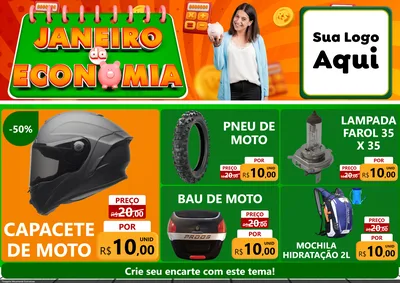 Modelo de Encarte para Encarte A4 Horizontal com o tema Janeiro da Economia para Moto peças